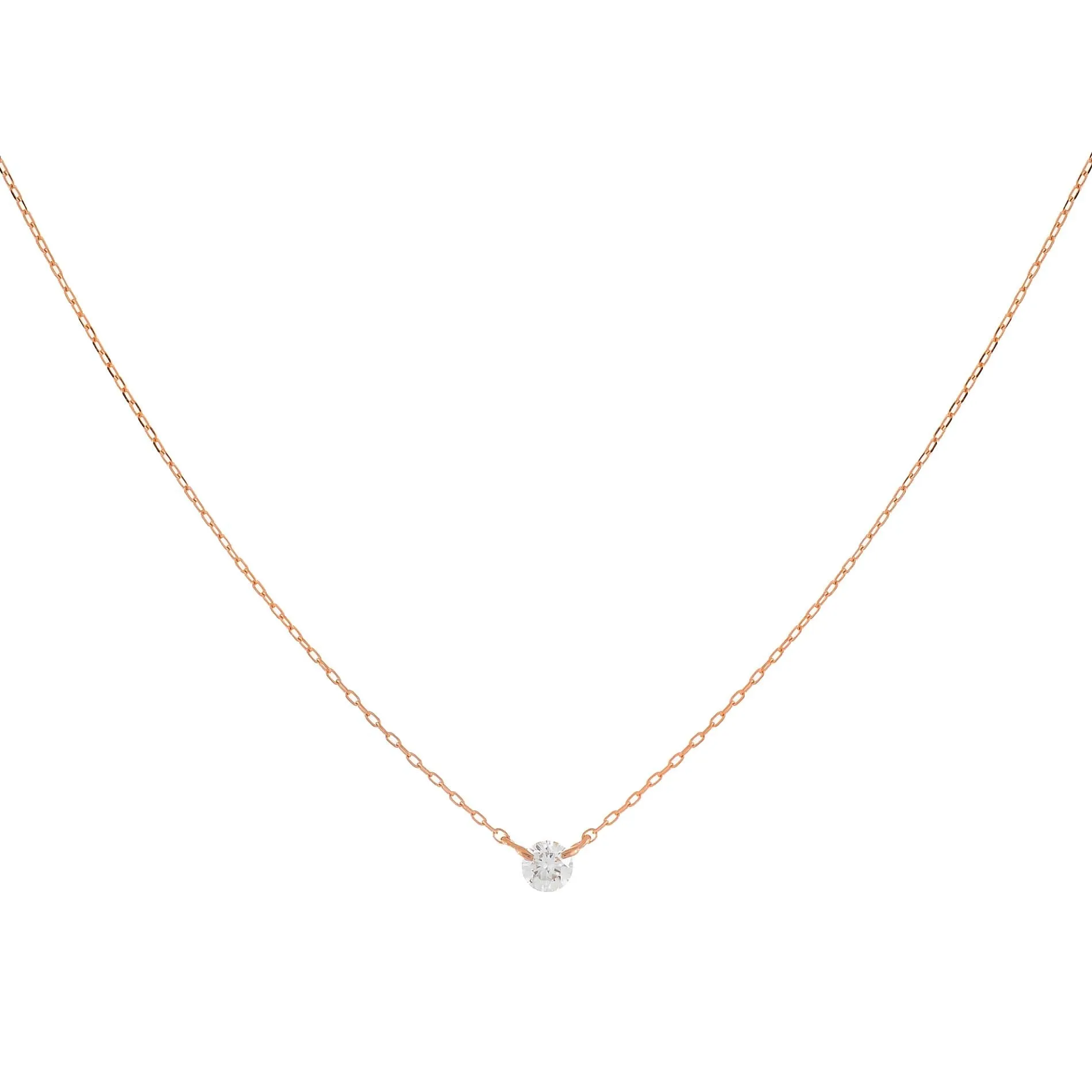Tiny Diamond Solitaire Necklace 14K