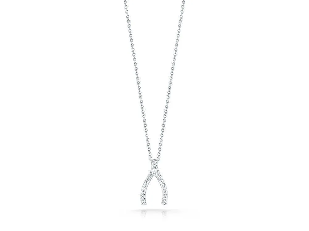 Tiny Treasures Diamond Wishbone Pendant in White Gold
