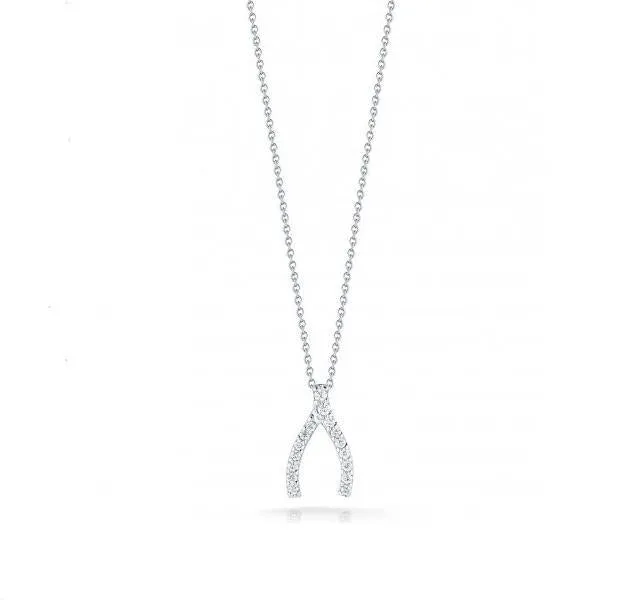 Tiny Treasures Diamond Wishbone Pendant in White Gold