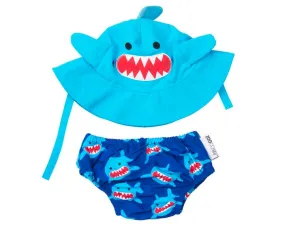 Toddler/Kids UPF50  Swim Diaper/Sun Hat Set Shark