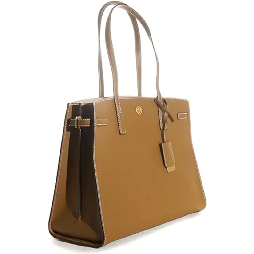 Tory Burch Walker Satchel Bag Leather Magnetic Snap Closure Handbag Brown New