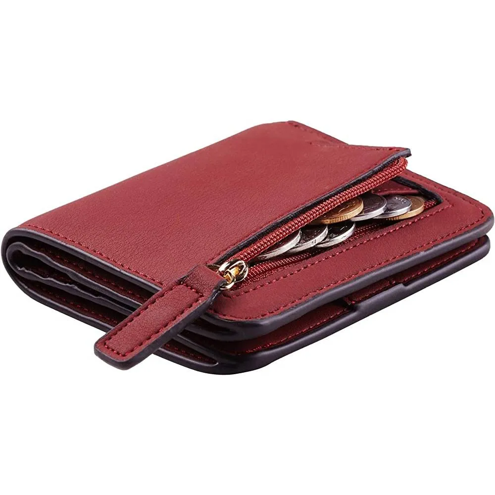 Toughergun Womens Rfid Blocking Small Compact Bifold Luxury Genuine Leather Pocket Wallet Ladies Mini Purse with ID Window | Multiple Colors and Sizes