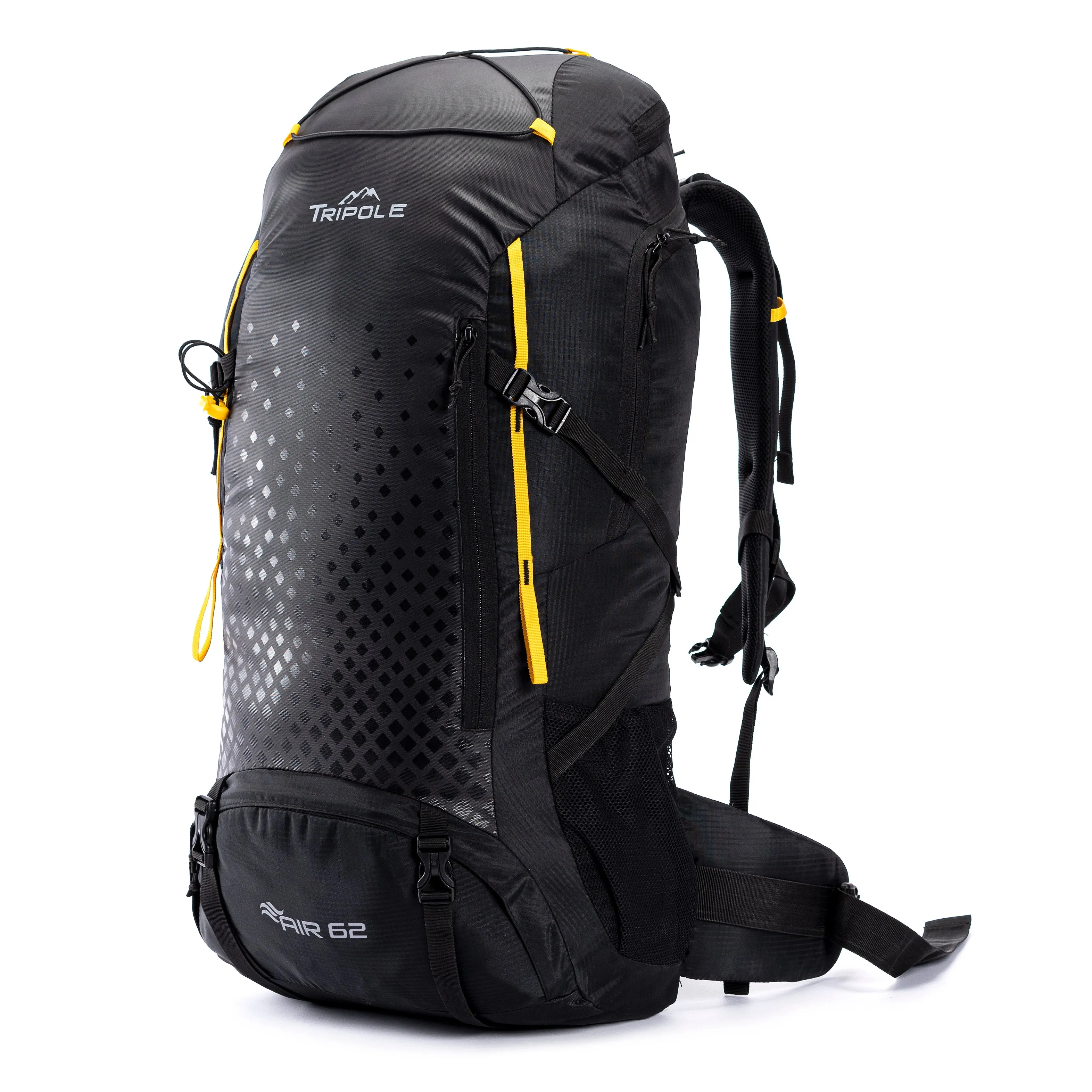 Tripole Air Trekking and Travel Rucksack with Rain Cover and Laptop Sleeve | 3 Year Warranty | Green Jacquard | 62 Litres