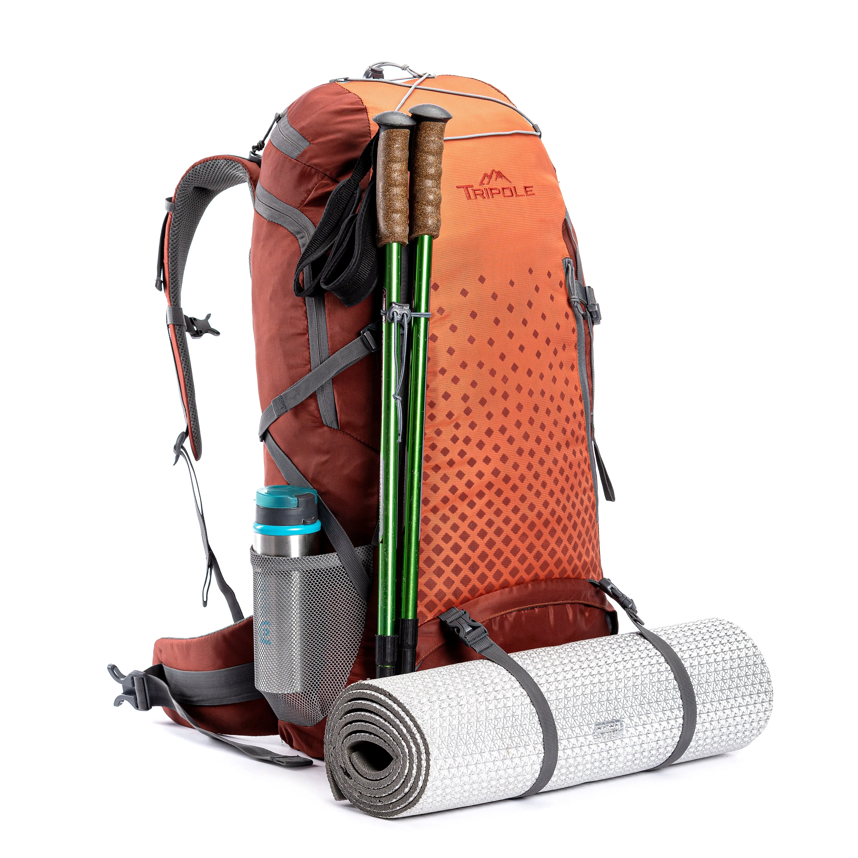 Tripole Air Trekking and Travel Rucksack with Rain Cover and Laptop Sleeve | 3 Year Warranty | Green Jacquard | 62 Litres