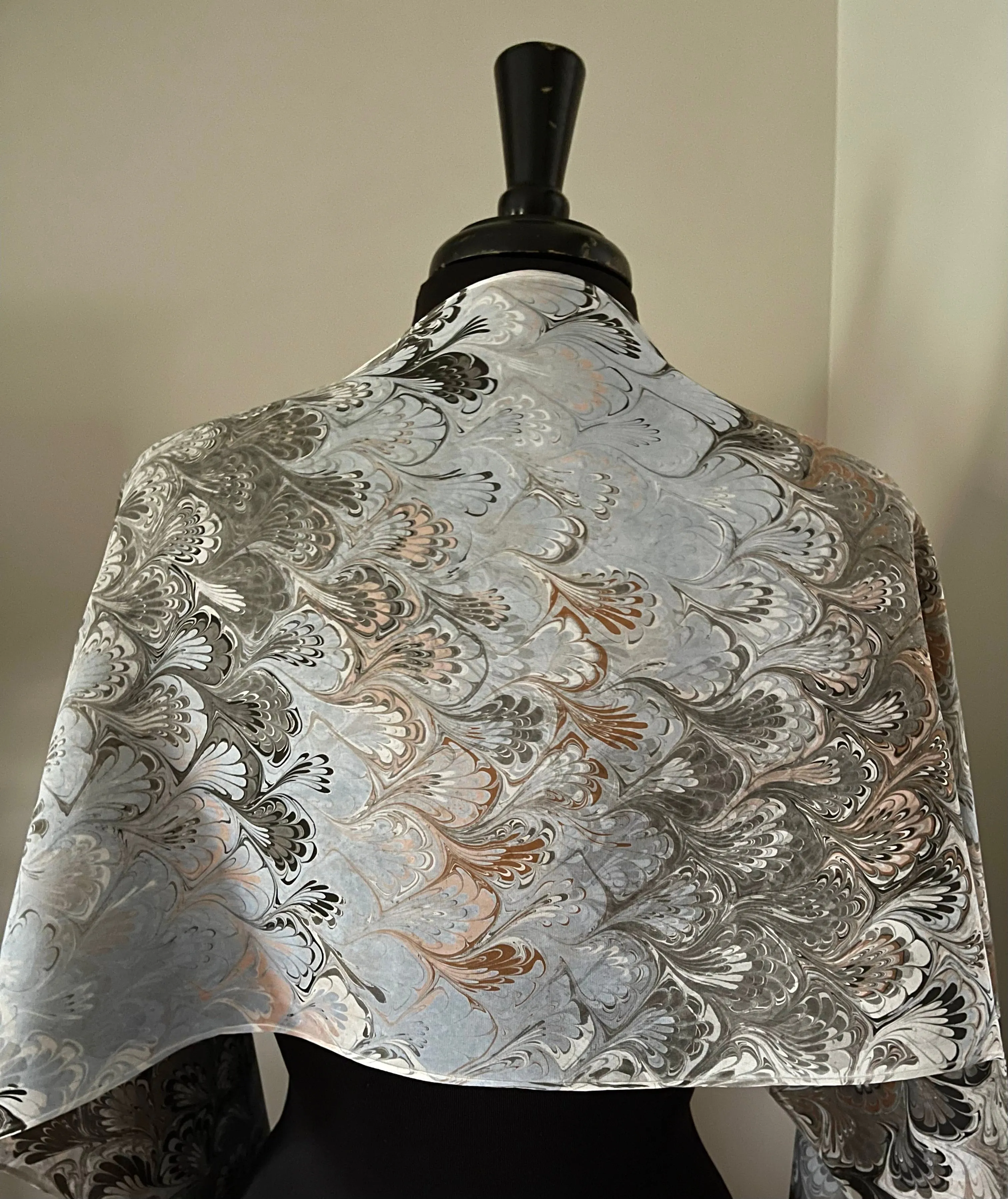 Twice marbled neutral bouquet Charmeuse  Silk 72x14” bold fun. This beautiful silk makes a unique dresser cover and scarf