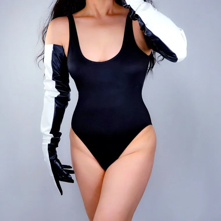 Two Tone PU leather gloves, Extra long leather gloves with touch screen function