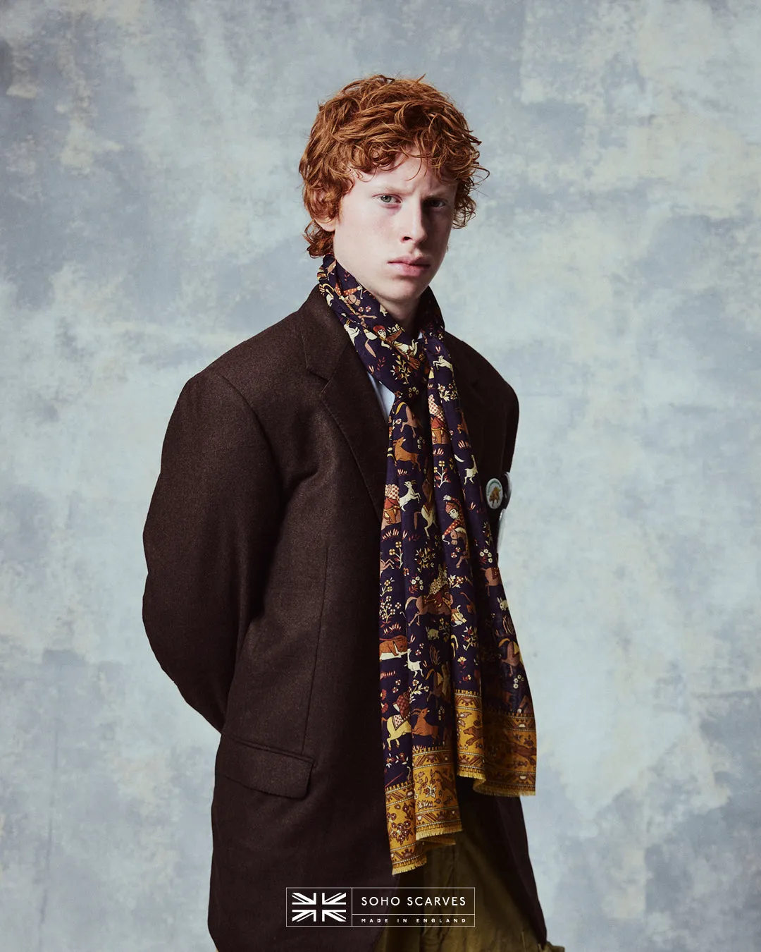 UK Wool and Silk Scarf - Hunters in Indigo