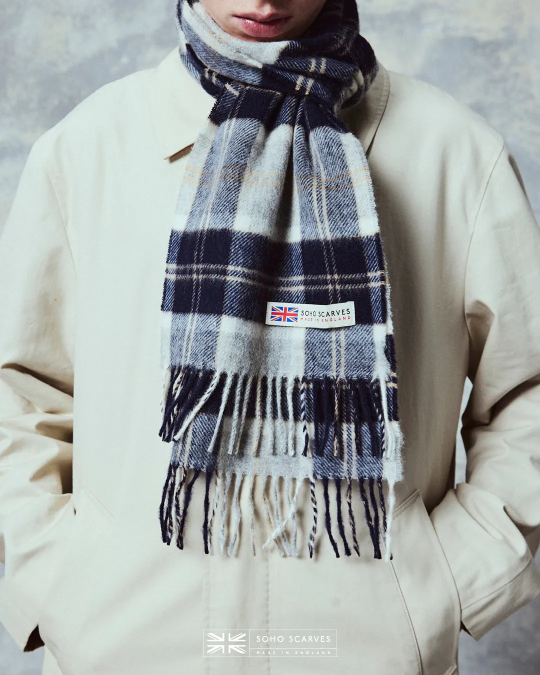 UK Wool Scarf - Highlands Tartan in Silver