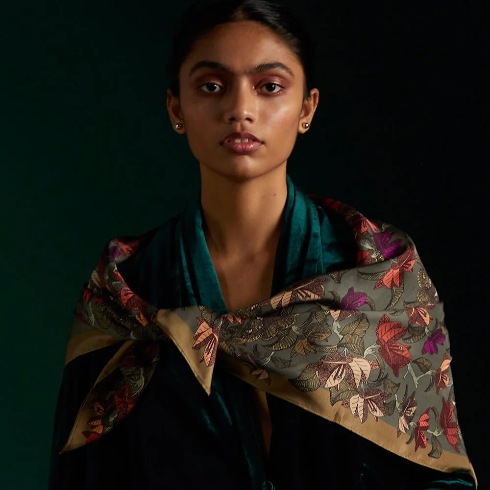 Under the Bougainvillea' Silk Scarf