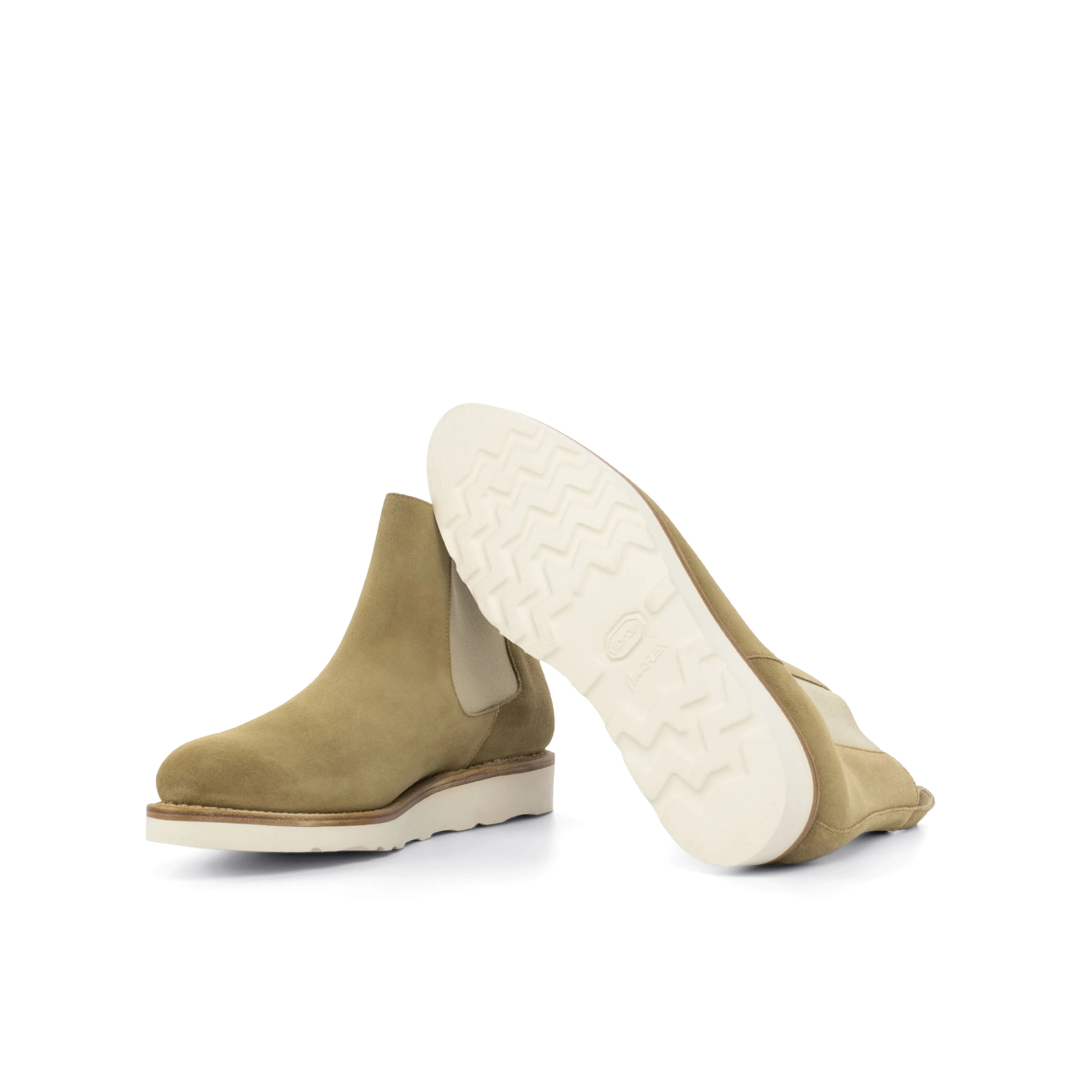 Unique Handcrafted Camel Lux Suede Chelsea Boots w/ Sportwedge Sole