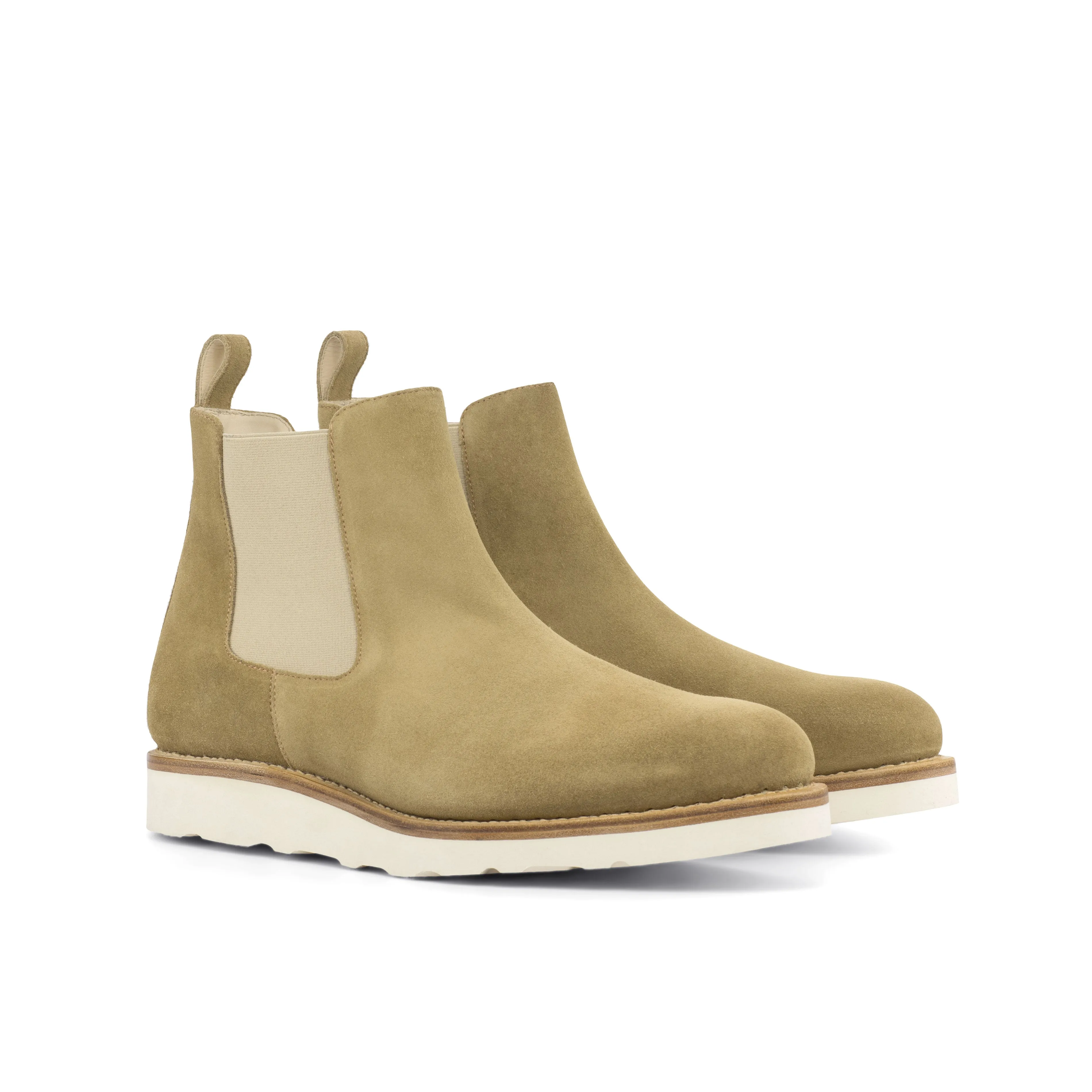Unique Handcrafted Camel Lux Suede Chelsea Boots w/ Sportwedge Sole