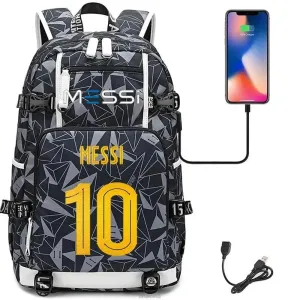 Unisex Messi Large Capacity Usb Charging Kids Laptop School Bag