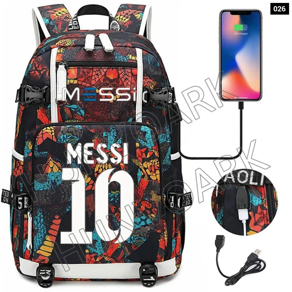Unisex Messi Large Capacity Usb Charging Kids Laptop School Bag