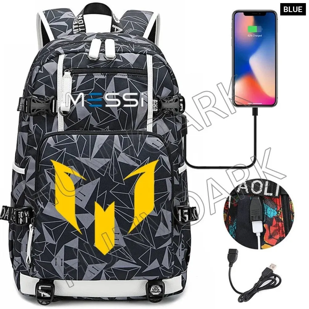 Unisex Messi Large Capacity Usb Charging Kids Laptop School Bag