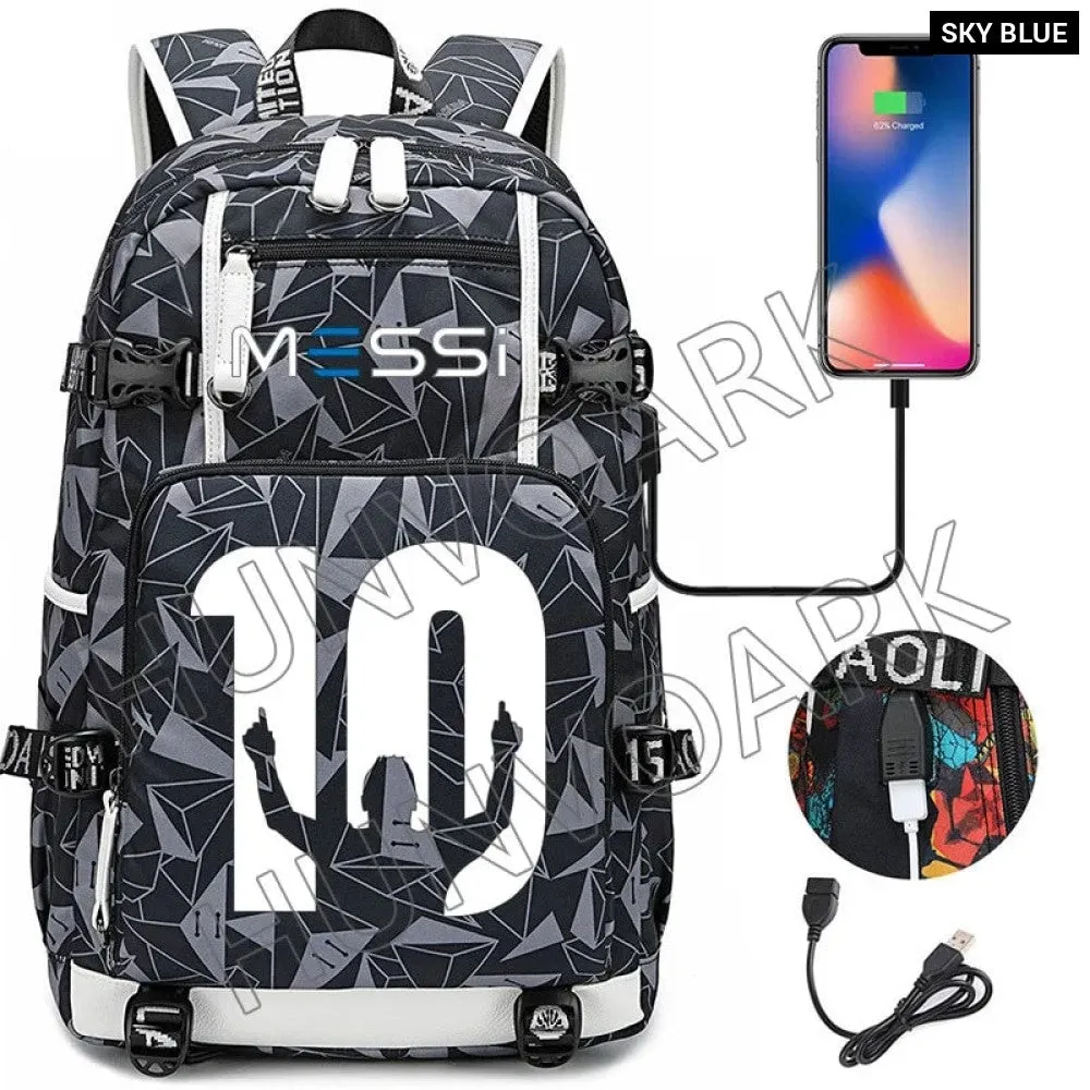 Unisex Messi Large Capacity Usb Charging Kids Laptop School Bag