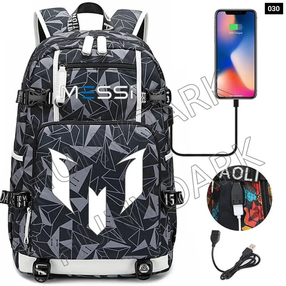 Unisex Messi Large Capacity Usb Charging Kids Laptop School Bag