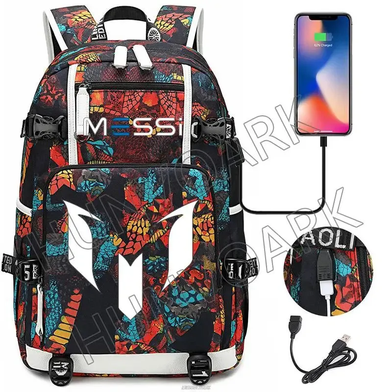 Unisex Messi Large Capacity Usb Charging Kids Laptop School Bag