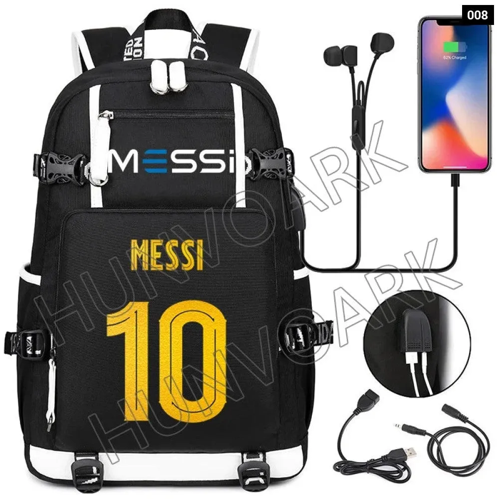 Unisex Messi Large Capacity Usb Charging Kids Laptop School Bag