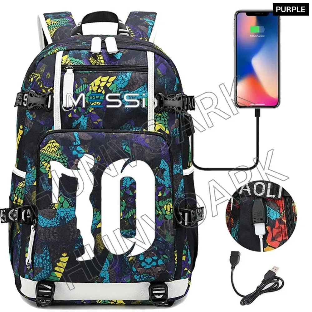 Unisex Messi Large Capacity Usb Charging Kids Laptop School Bag