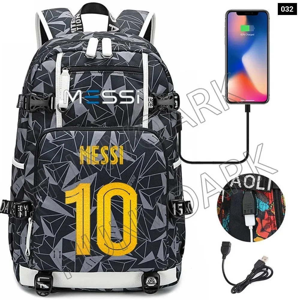 Unisex Messi Large Capacity Usb Charging Kids Laptop School Bag