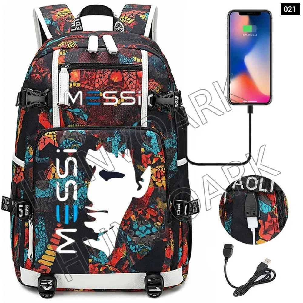Unisex Messi Large Capacity Usb Charging Kids Laptop School Bag