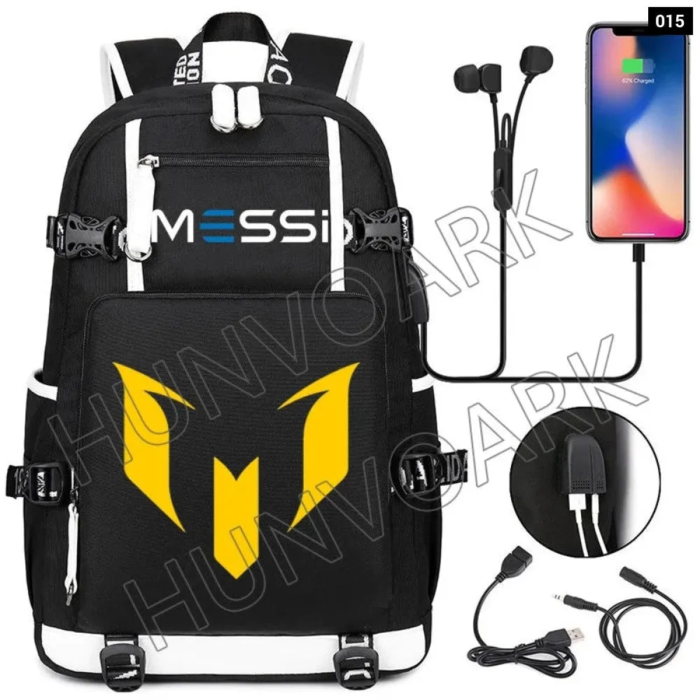 Unisex Messi Large Capacity Usb Charging Kids Laptop School Bag