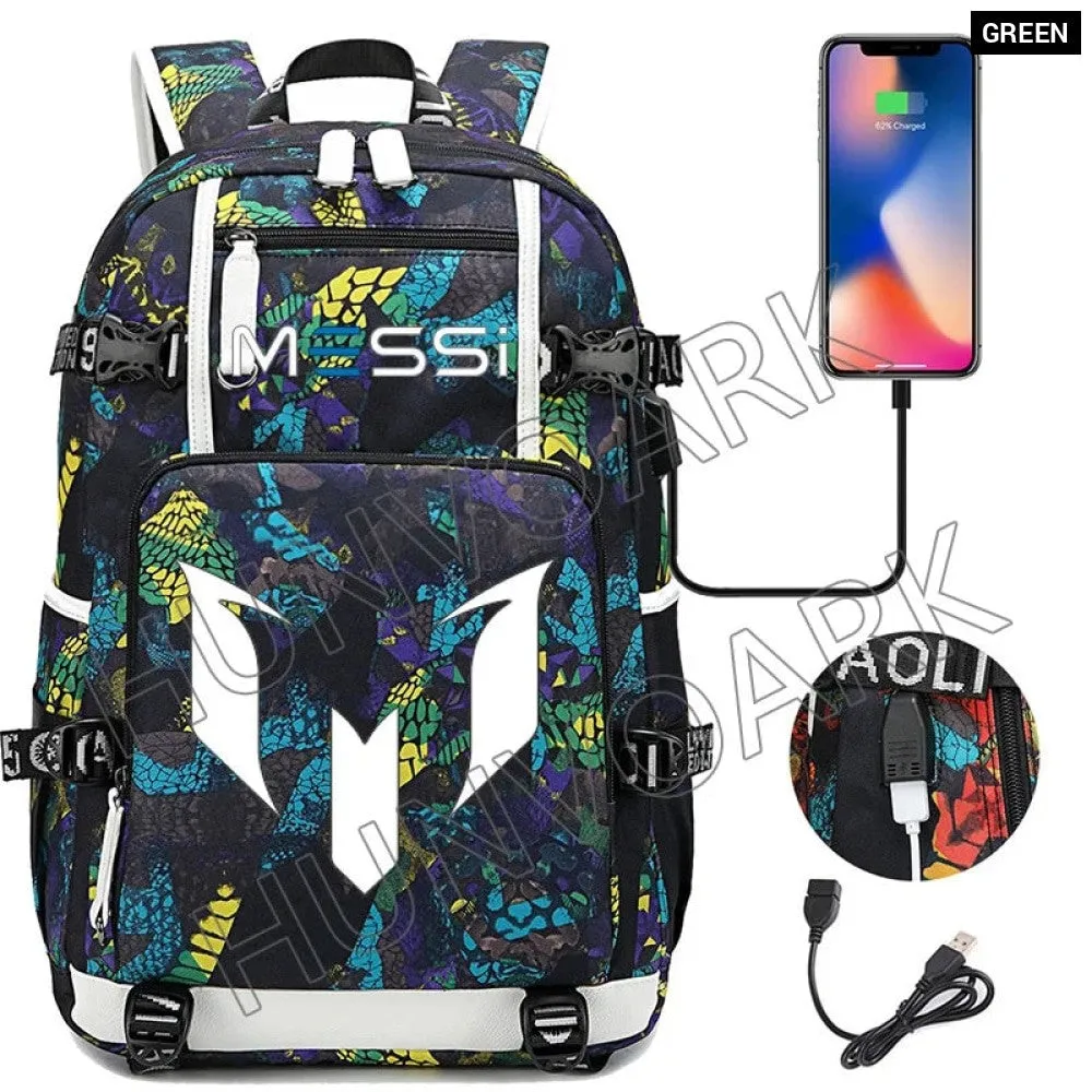 Unisex Messi Large Capacity Usb Charging Kids Laptop School Bag