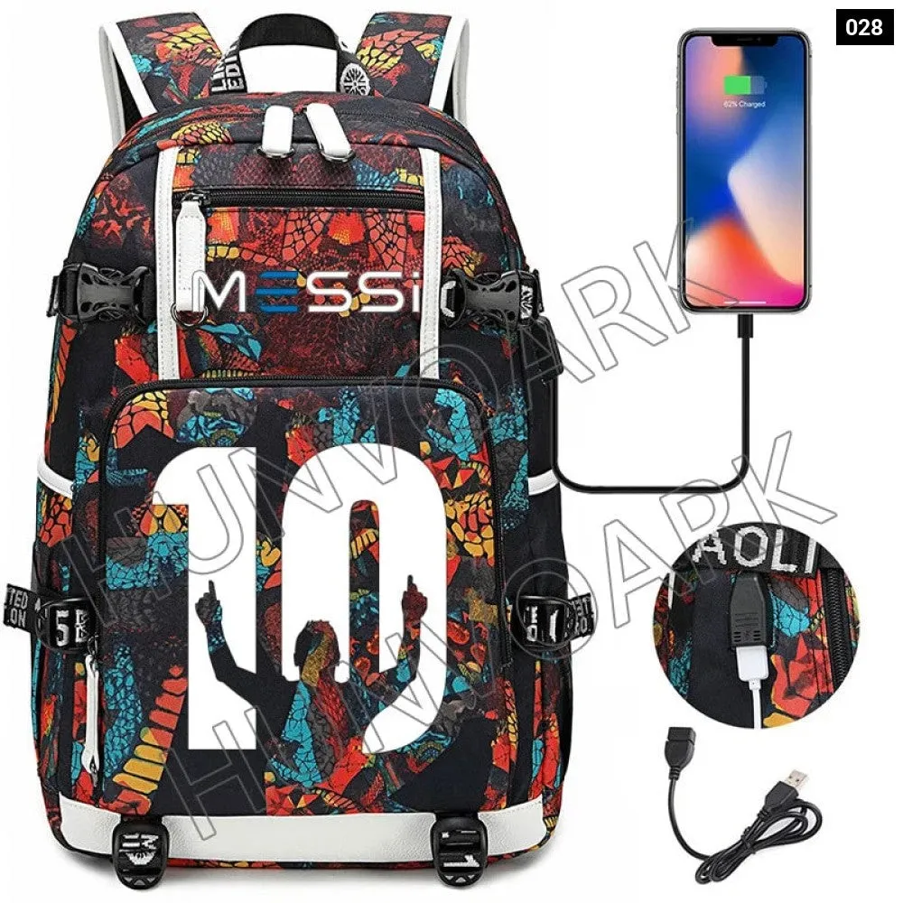 Unisex Messi Large Capacity Usb Charging Kids Laptop School Bag
