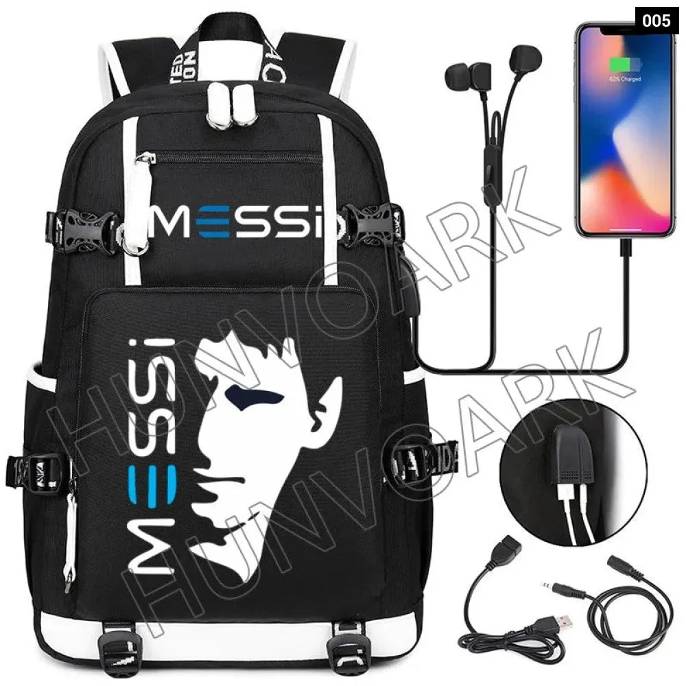 Unisex Messi Large Capacity Usb Charging Kids Laptop School Bag