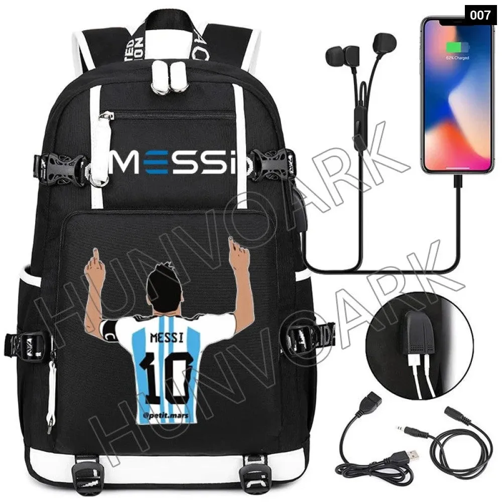 Unisex Messi Large Capacity Usb Charging Kids Laptop School Bag