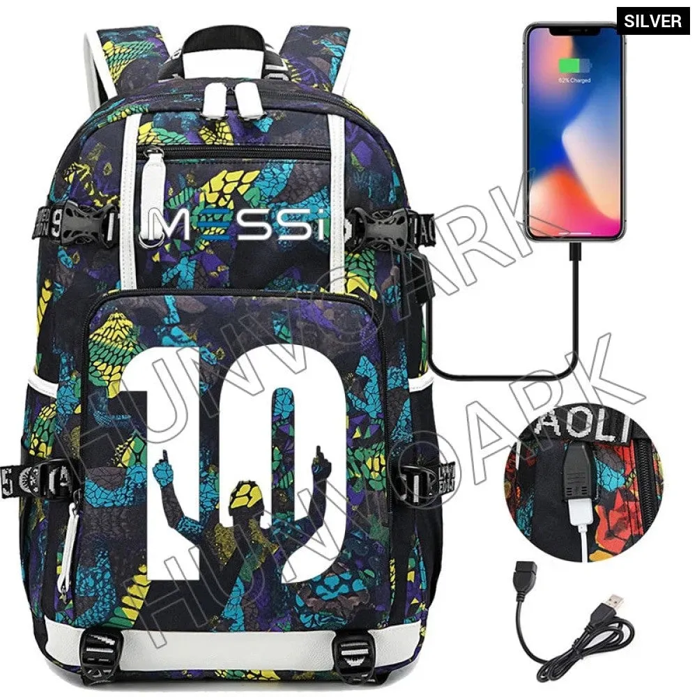 Unisex Messi Large Capacity Usb Charging Kids Laptop School Bag