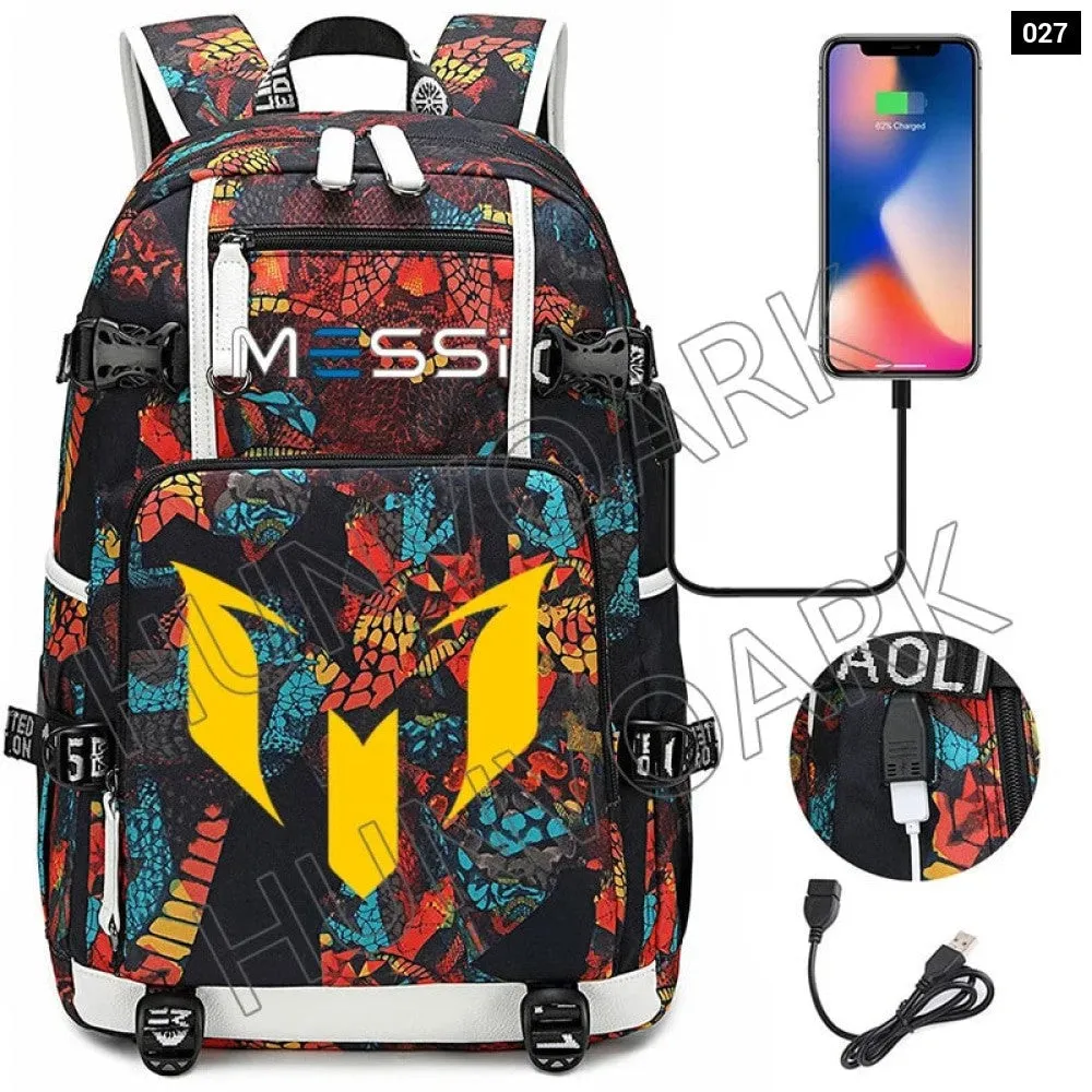 Unisex Messi Large Capacity Usb Charging Kids Laptop School Bag