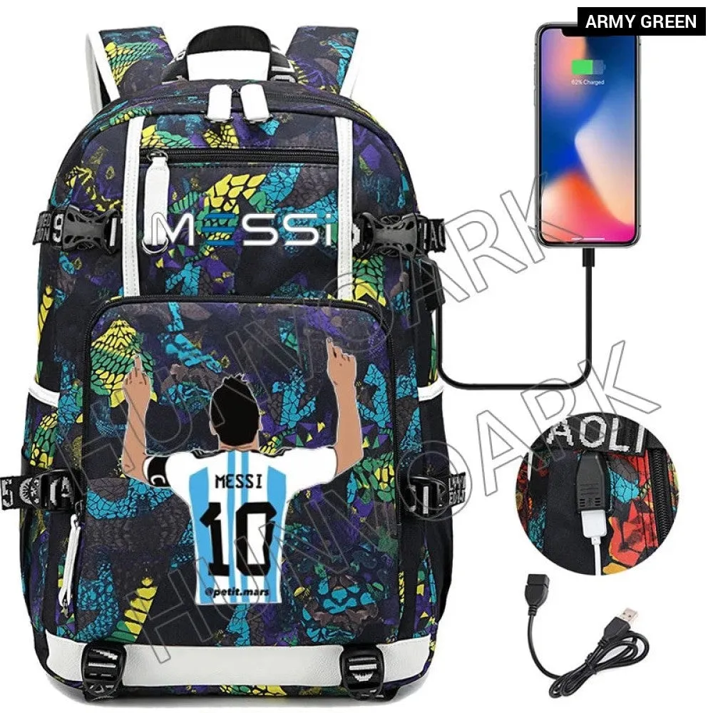 Unisex Messi Large Capacity Usb Charging Kids Laptop School Bag