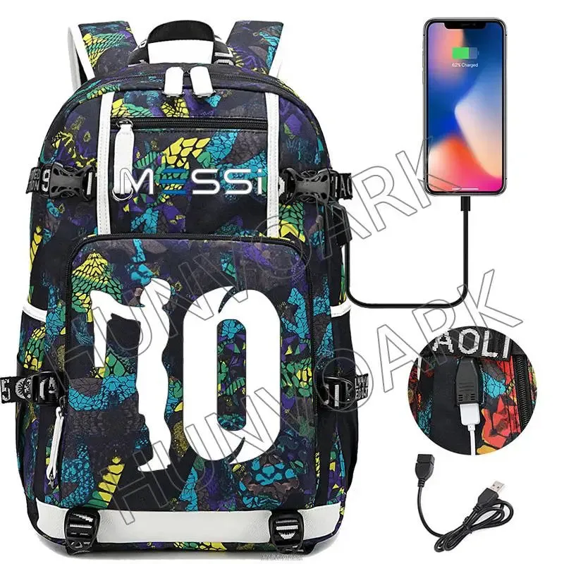 Unisex Messi Large Capacity Usb Charging Kids Laptop School Bag