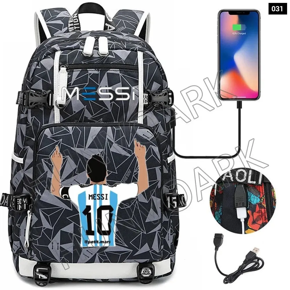 Unisex Messi Large Capacity Usb Charging Kids Laptop School Bag
