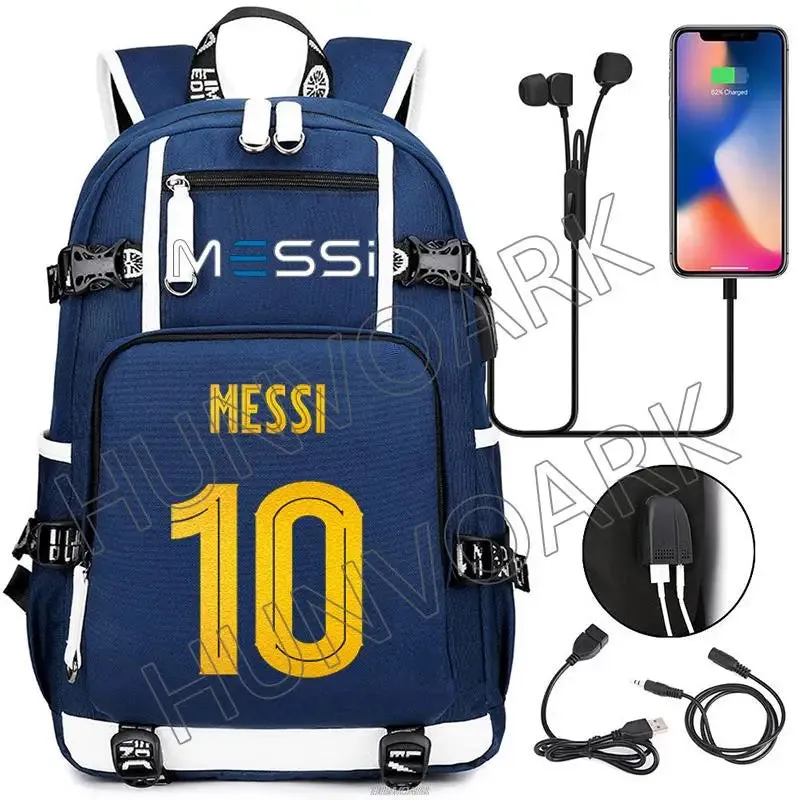 Unisex Messi Large Capacity Usb Charging Kids Laptop School Bag