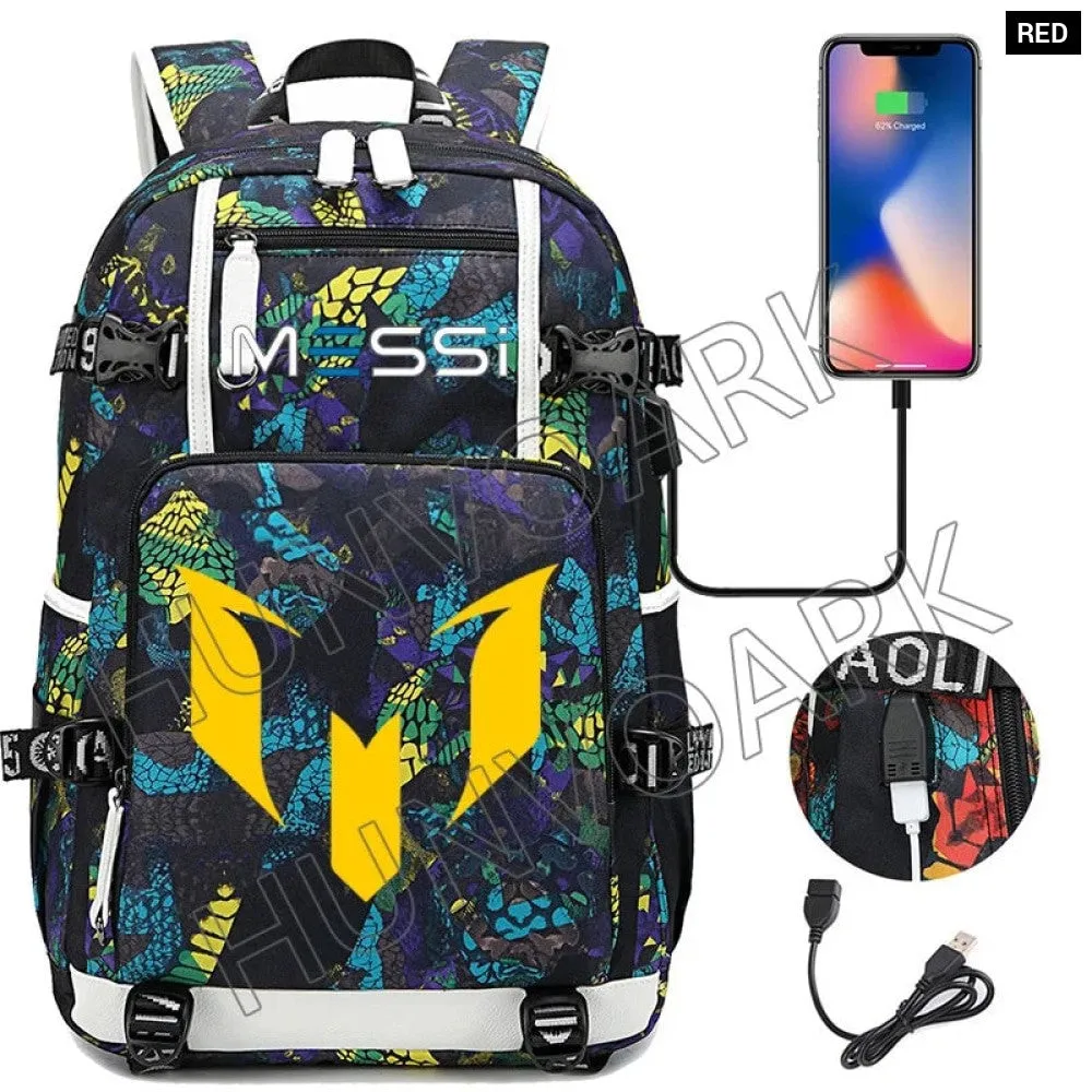 Unisex Messi Large Capacity Usb Charging Kids Laptop School Bag