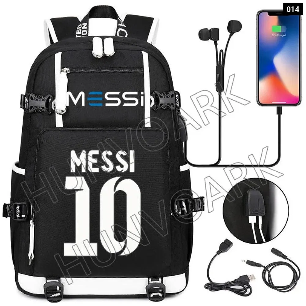 Unisex Messi Large Capacity Usb Charging Kids Laptop School Bag
