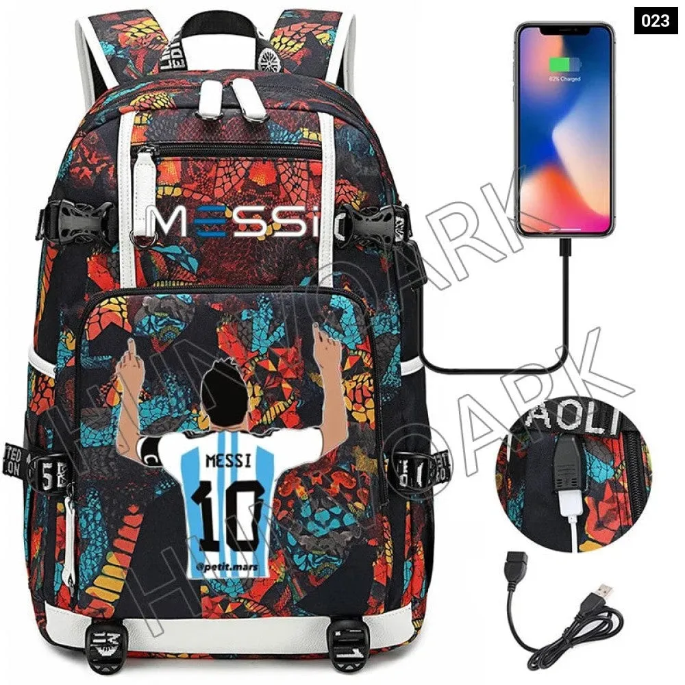 Unisex Messi Large Capacity Usb Charging Kids Laptop School Bag