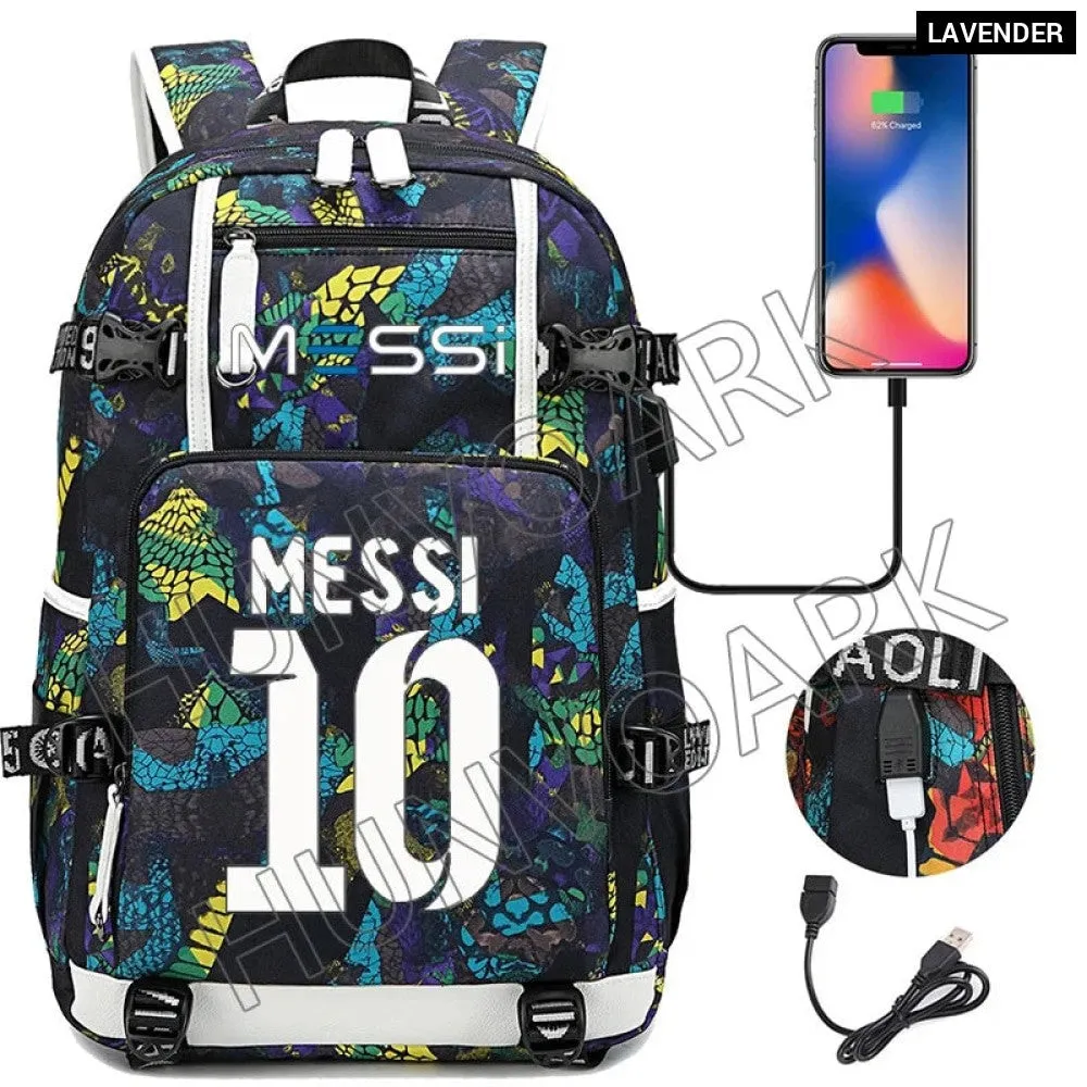 Unisex Messi Large Capacity Usb Charging Kids Laptop School Bag