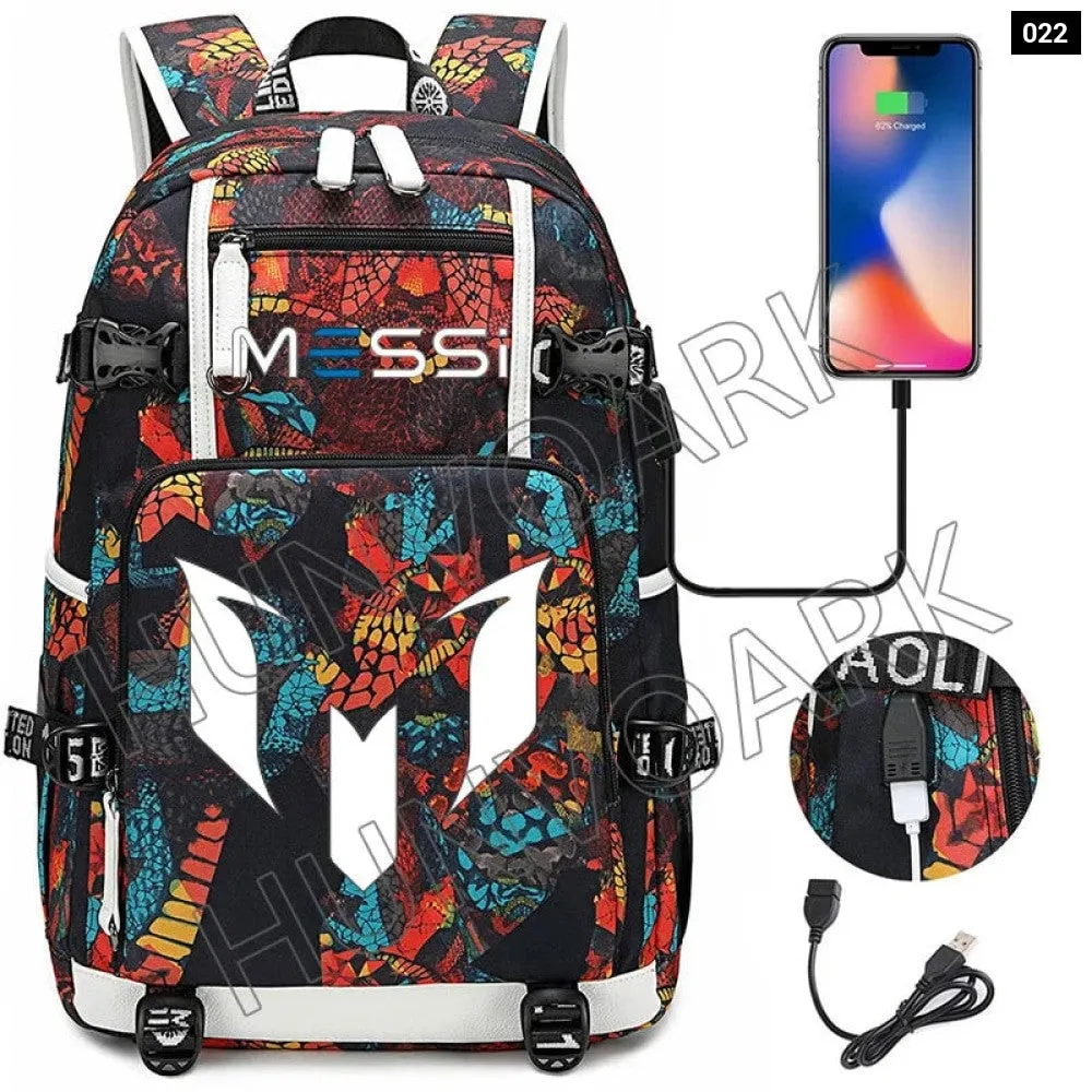 Unisex Messi Large Capacity Usb Charging Kids Laptop School Bag