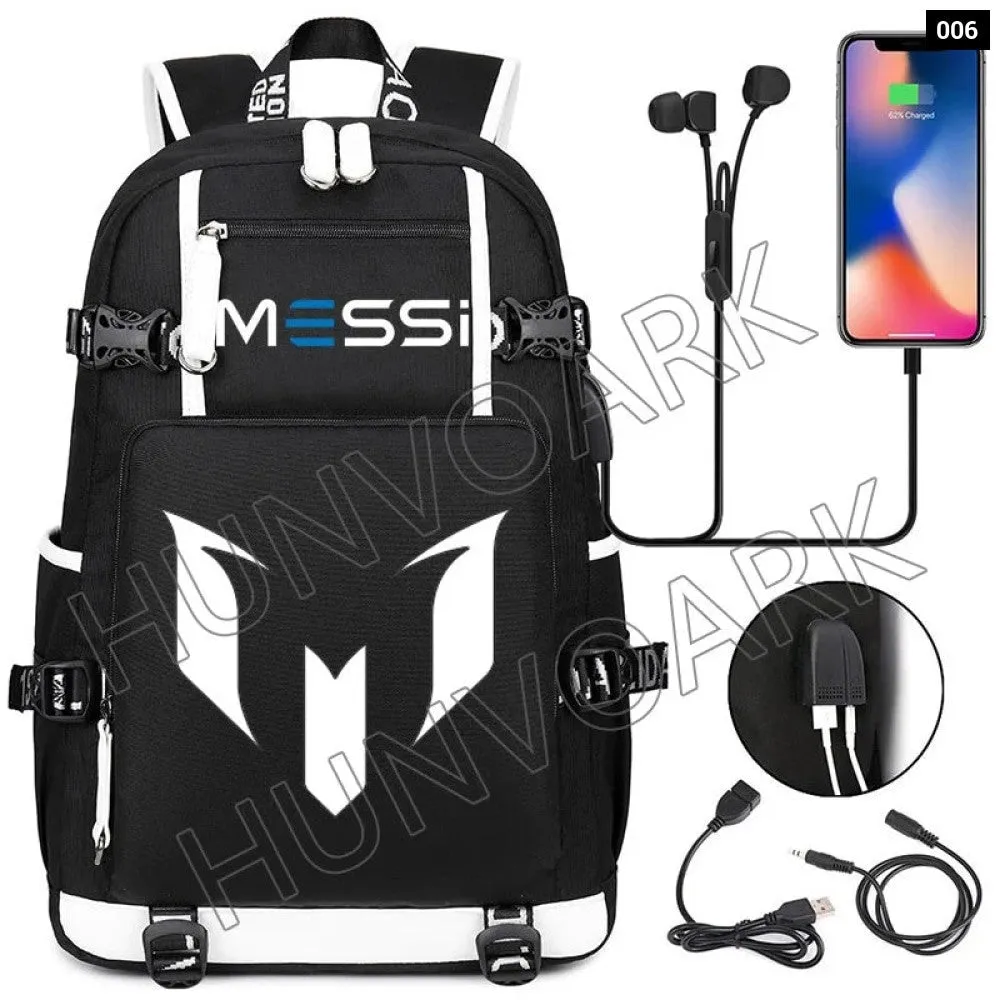 Unisex Messi Large Capacity Usb Charging Kids Laptop School Bag