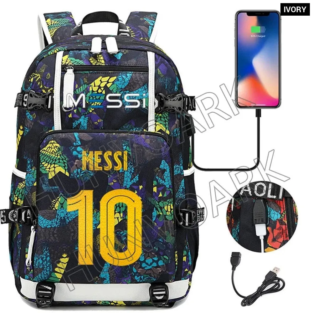 Unisex Messi Large Capacity Usb Charging Kids Laptop School Bag