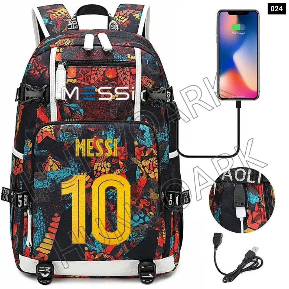 Unisex Messi Large Capacity Usb Charging Kids Laptop School Bag