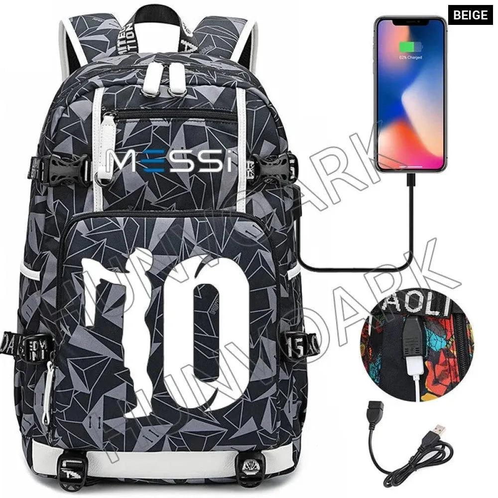 Unisex Messi Large Capacity Usb Charging Kids Laptop School Bag