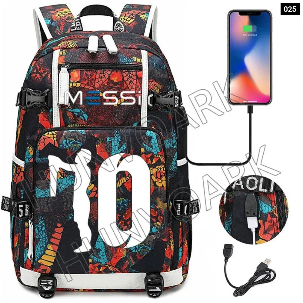 Unisex Messi Large Capacity Usb Charging Kids Laptop School Bag