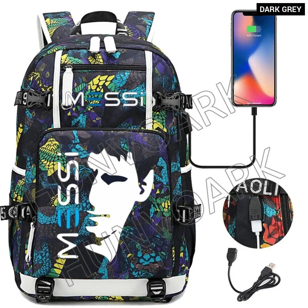 Unisex Messi Large Capacity Usb Charging Kids Laptop School Bag