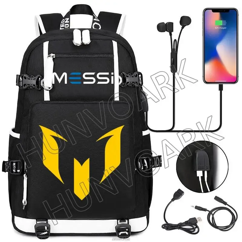 Unisex Messi Large Capacity Usb Charging Kids Laptop School Bag