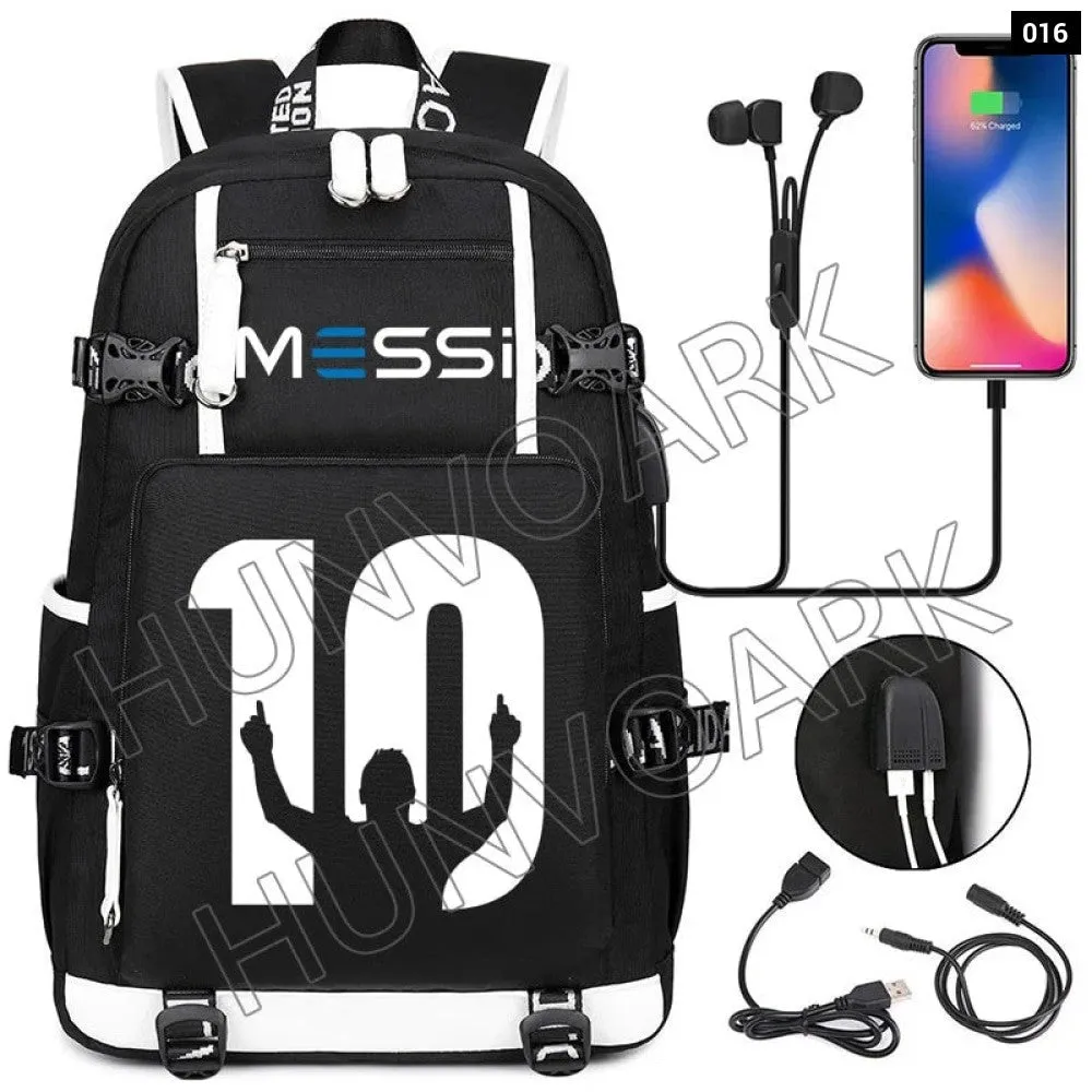 Unisex Messi Large Capacity Usb Charging Kids Laptop School Bag