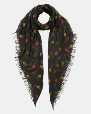 VALENTINA FLORAL CASHMERE AND SILK SCARF IN BLACK